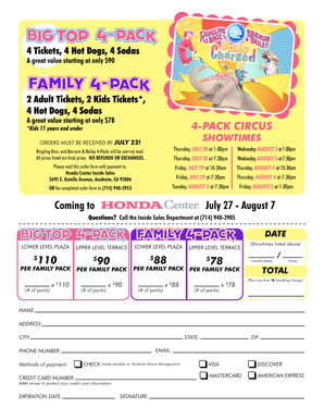 Ringling Bros Circus Family Pack Order Form