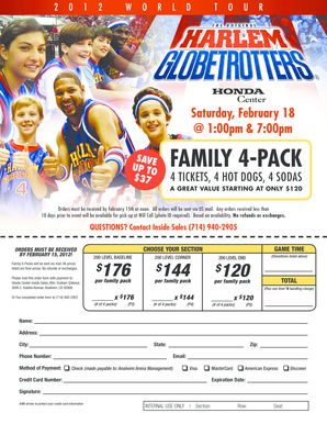 Honda Center Family 4-Pack Order Form