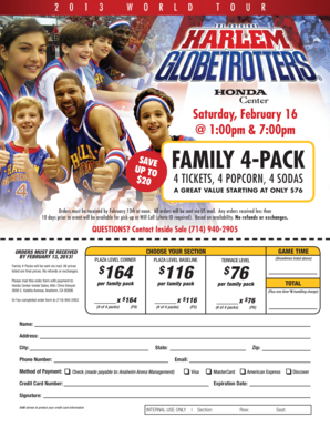 Honda Center Family 4-Pack Order Form