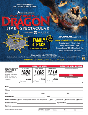 Honda Center Family Pack Ticket Order Form