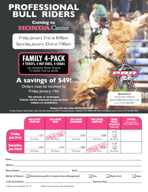 Professional Bull Riders Event Ticket Order Form
