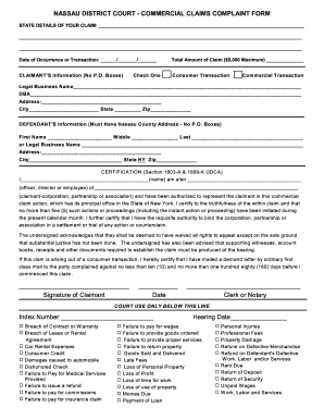 Nassau District Court Commercial Claims Complaint Form