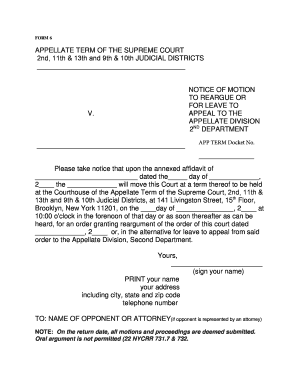 New York Motion to Reargue or Appeal