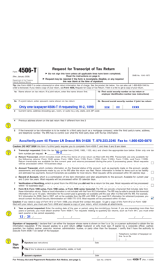 IRS Form 4506-T Request for Transcript of Tax Return