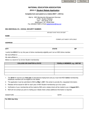NEA 2010-11 Student Rebate Application