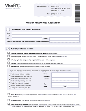 Russian Private Visa Application