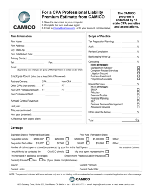 CPA Professional Liability Insurance Premium Estimate