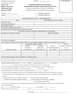Ohio Manufactured Home Valuation Complaint Form