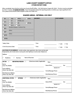Lane County Sheriff's Office Citizen Self-Report Form