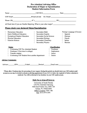 Declaration of Major or Specialization Form
