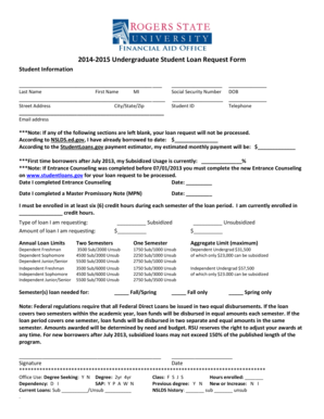 2014-2015 Undergraduate Student Loan Request Form