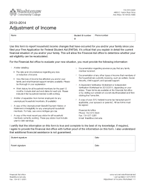 Adjustment of Income Worksheet