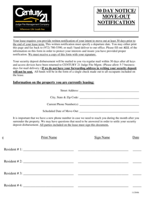 30 Day Notice Move-Out Notification