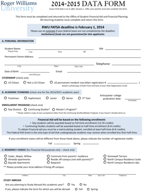 Roger Williams University Financial Aid Form