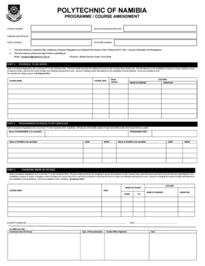 Polytechnic of Namibia Programme Course Amendment Form