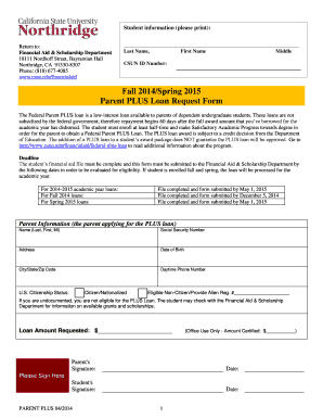 Parent PLUS Loan Request Form