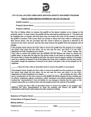 Dallas Graffiti Abatement Program Form