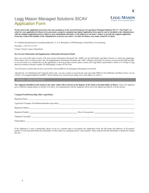 Legg Mason Managed Solutions SICAV Application Form
