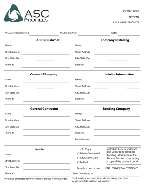 ASC Steel Deck Material Estimate Form