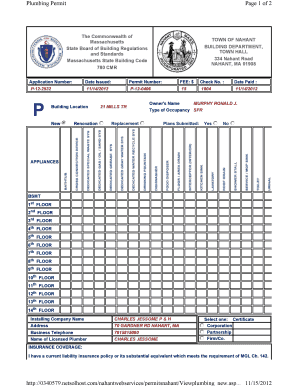 Massachusetts Plumbing Permit Application