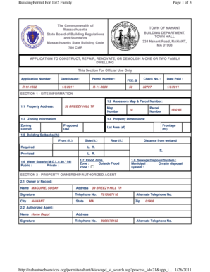 Massachusetts Building Permit for One or Two Family Dwelling