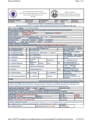 : 1657 Date Paid : 12/21/2012 APPLICATION FOR PERMIT TO PERFORM ELECTRICAL WORK All work to be performed in accordance with the Massachusetts Electrical Code (MEC) - nahant