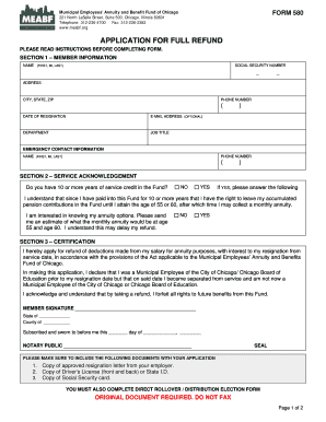 Municipal Employees’ Annuity and Benefit Fund of Chicago Form 580