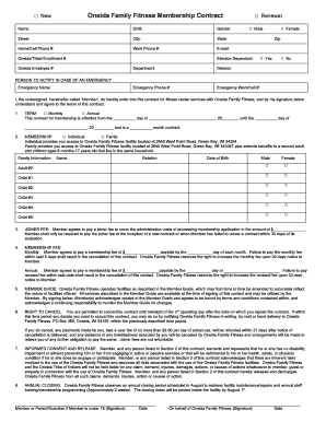 Oneida Family Fitness Membership Contract