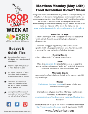 Meatless Monday Menu - Food Bank of Contra Costa and Solano - foodbankccs