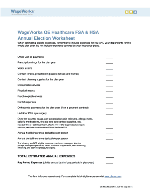 WageWorks OE Healthcare FSA & HSA Annual Election Worksheet