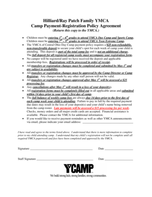 YMCA Camp Payment-Registration Policy Agreement