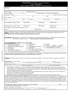 YMCA Camp Health History Form
