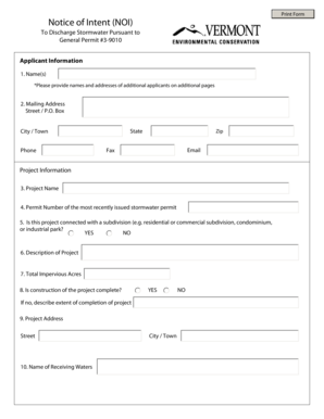 Notice of Intent to Discharge Stormwater