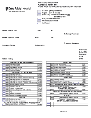 MRI Neuro Order Form
