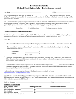 Defined bContributionb Salary Reduction Agreement - Lawrence bb - lawrence