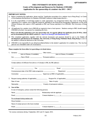 University of Hong Kong Student Visa Sponsorship Application