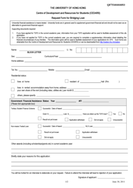 University of Hong Kong Bridging Loan Request Form