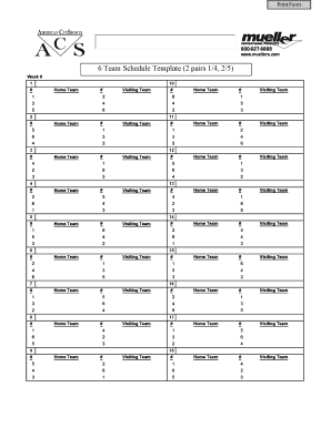 6 Team Schedule Template (2 pairs 1/4, 2/5) - American CueSports - americancuesports