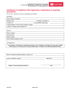 New Zealand Building Compliance Certificate Form 12A