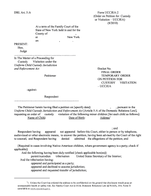 New York UCCJEA Custody Visitation Order Form
