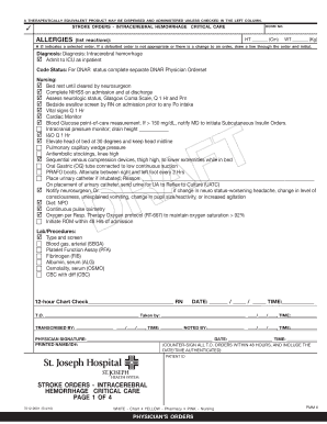 Stroke Orders - Intracerebral Hemorrhage Critical Care