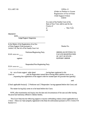 Order on Petition to Vacate Registration of Out-of-State Child Support Order