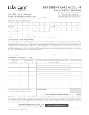 Dependent Care Account Pay Me Back Claim Form
