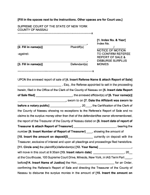 New York Notice of Motion to Confirm Referee Report of Sale