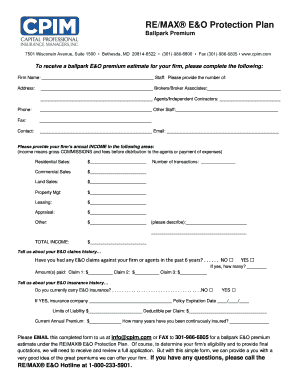 RE/MAX E&O Protection Plan Application