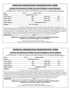 Norfolk Recreation Registration Form