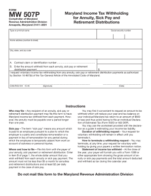 Maryland Income Tax Withholding Form MW 507P