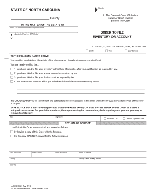 North Carolina Order to File Inventory or Account
