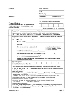Personal Details Form for New Appointment