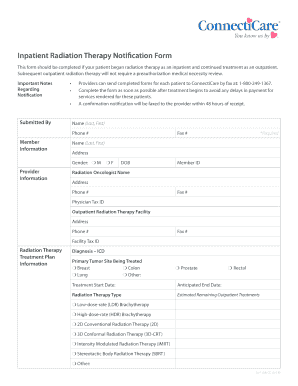 Inpatient Radiation Therapy Notification Form
